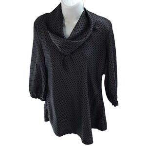Apt. 9 Womens Polka Dot Cowl Neck Blouse Charcoal Black 3/4 Sleeve Top Small